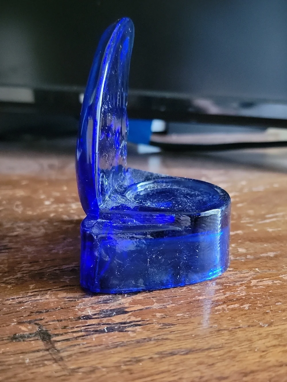 Cobalt Blue Glass Crescent Moon Figurine Candle Holder - Picture 2 of 5